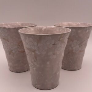 Vintage Japanese Tōsen Kiln Minoyaki Sakura Tea Cups Speckled Pink | Set of 3
